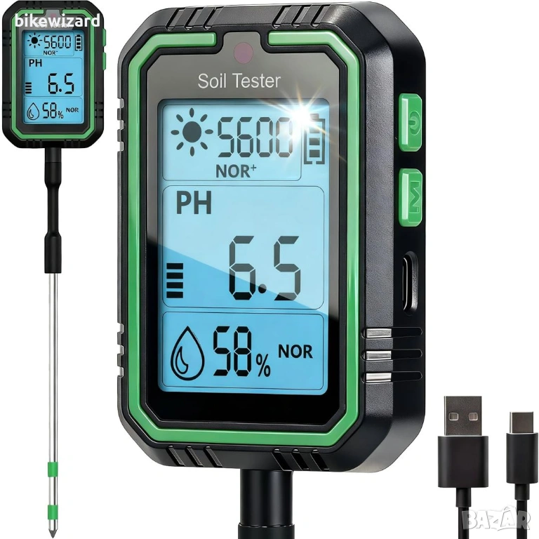 4-в-1 дигитален pH метър за почва с USB-C презареждаем кабел – градинарство НОВ, снимка 1