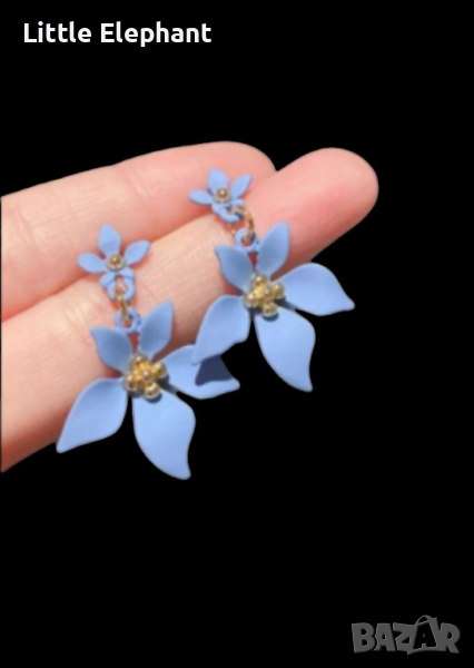 Сребърни висящи обеци цвете с 5 листа,колекция"Flowers",blue/нови, снимка 1