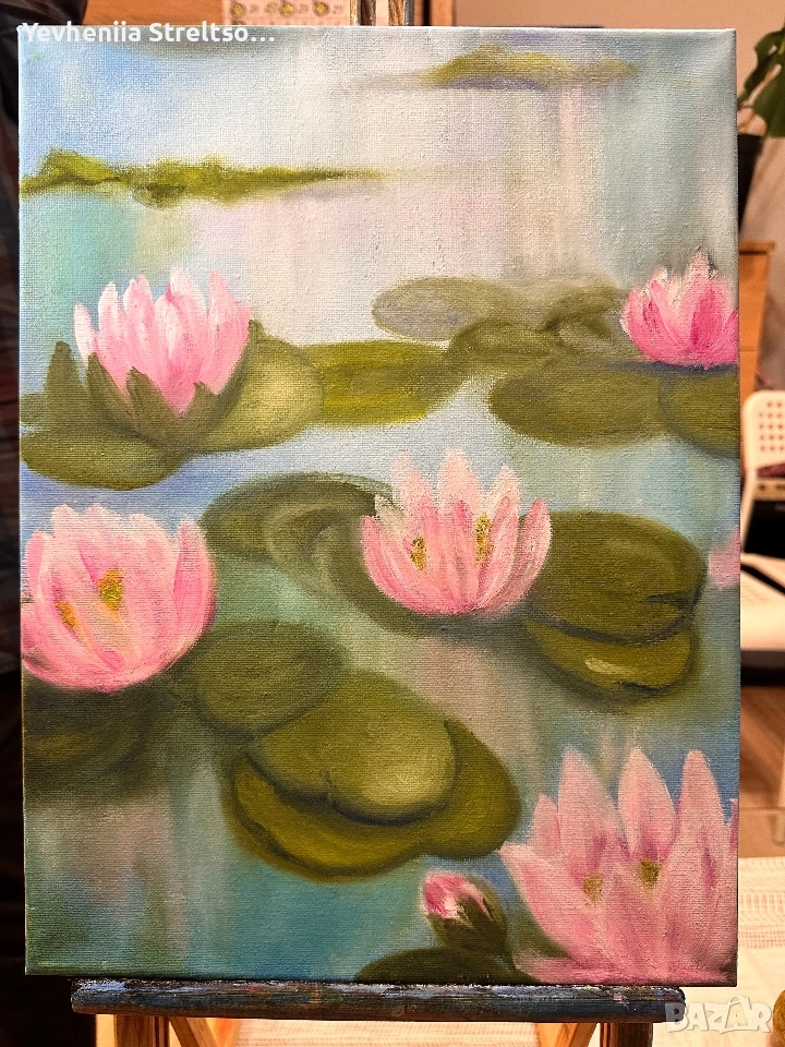 Картина маслом ЛЕГКОЕ ПРИКОСНОВЕНИЕ К МОНЕ. ВОДЯНЫЕ ЛИЛИИ, снимка 1