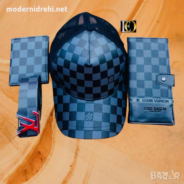 Колан шапка и 2 портфейла уникален комплект Louis Vuitton код77, снимка 1