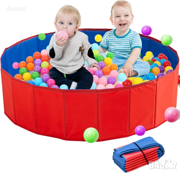 Бебешки басейн за топки, сгъваем, преносим детски басейн, червен 80 см, снимка 1