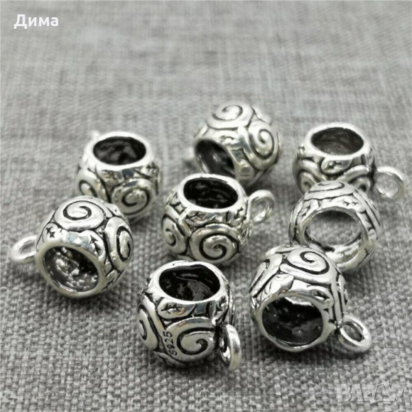 Талисман от 925 Стерлингово Сребро тип Пандора - Spiral Swirl Bail - 8 мм - За Бижута, Нови, снимка 1