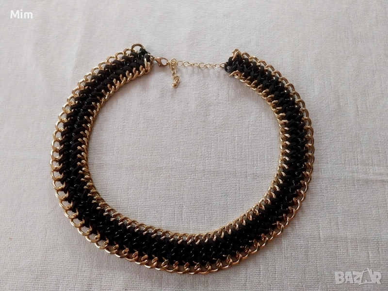 Колие от синджири с вплетена кожа , снимка 1