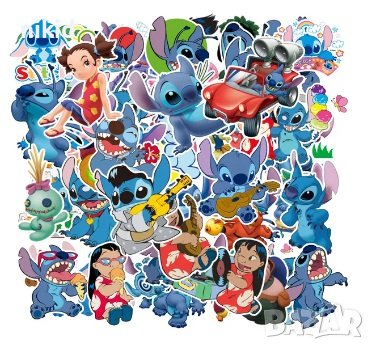 50 бр Лило и Стич lilo stitch самозалепващи лепенки стикери за украса декор картонена торта парти