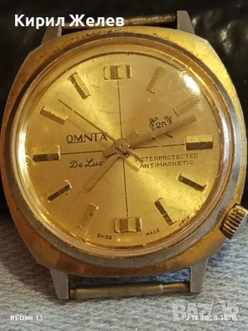 Стар механичен часовник мъжки OMNIA DE LUXE ANTI-MAGNETIC работи позлатен уникат 51433, снимка 11 - Антикварни и старинни предмети - 52364164