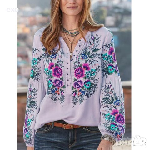 Флорална блуза, Елегантна блуза, Ефектна блуза, снимка 2 - Блузи с дълъг ръкав и пуловери - 43245579