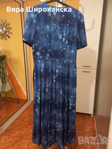 Синя копринена рокля НЕМАЧКАЕМА L, XL, снимка 2 - Рокли - 40630203