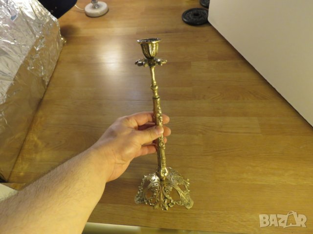 Свещник, Стар и голям бронзов свещник с свещ - 32 см. - старинна красота от метал за вашия дом офи, снимка 6 - Други - 28206554