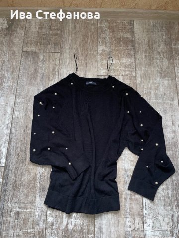 Черна блуза лек тънък пуловер овърсайз  широк прилеп перли  Zara , снимка 2 - Блузи с дълъг ръкав и пуловери - 38733890