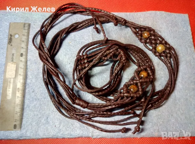 ВИНТИДЖ АРТ МОДЕЛ РЪЧНО ПЛЕТЕН КОЖЕН ДАМСКИ КОЛАН с ЕЛЕМЕНТИ от ДЪРВО 47648, снимка 4 - Колани - 47969145