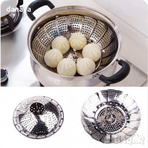 613 Метална решетка за готвене на пара прибор приставка за зеленчуци на пара, снимка 11 - Съдове за готвене - 33104531