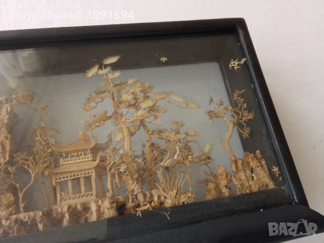  ВИНТИДЖ КИТАЙСКА РЪЧНО РЕЗБОВАНА КОРКОВА ДИОРАМА  ПРОИЗВЕДЕНАВЪВ ФУДЖИАН КИТАЙ   Размер  18см/13см,