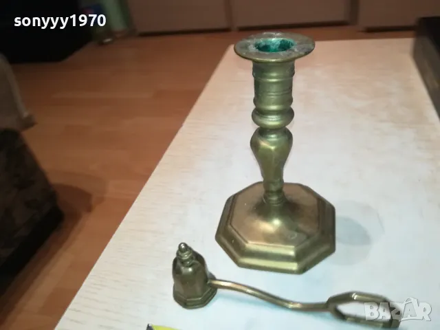 СВЕЩНИК+ГАСАЧ ОТ ФРАНЦИЯ МЕД/МЕСИНГ 1711241743, снимка 4 - Антикварни и старинни предмети - 48002085