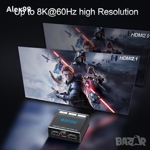 Нов 4K 120Hz HDMI 2.1 сплитер 8K 60Hz/Двойни монитори HDMI, снимка 6 - Други игри и конзоли - 43920905