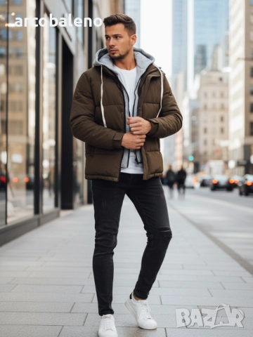 Мъжко зимно ватирано яке с качулка, 4цвята , снимка 7 - Якета - 52478204