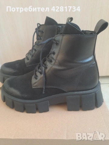 Дамски боти от естествена кожа и велур в черно  , снимка 3 - Дамски боти - 53191689