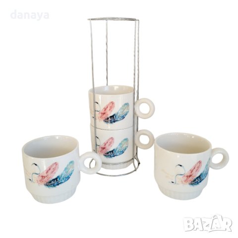 4340 Комплект керамични чаши на метална стойка Power of Love, снимка 3 - Чаши - 43556872