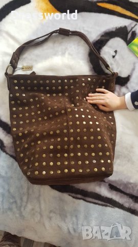 Голяма, кафява, кожена, чанта, естествена кожа,Gan Marco Venturi , снимка 2 - Чанти - 28525081