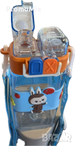 Детска бутилка Labubu 600 мл Лабубу шише регулируема презрамка Детско синьо шише Лабубу, снимка 3 - Прибори, съдове, шишета и биберони - 51568136