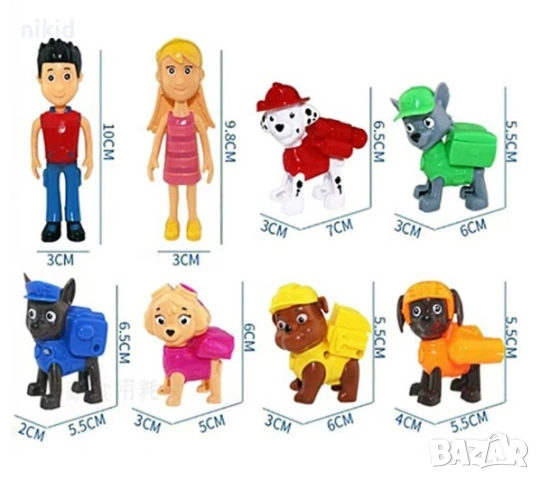 8 фигурки Пес Патрул Paw Pes Patrol Райдър кучета пластмасови играчки и украса за торта, снимка 3 - Фигурки - 53577208