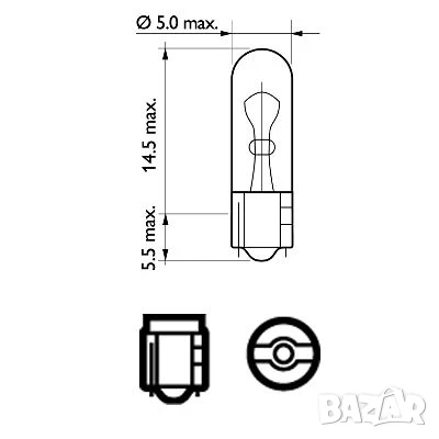 Автомобилна Крушка PHILIPS W1W,12V,1W, тип фасунга:W2X4,6D №12521CP, снимка 2 - Части - 51062727
