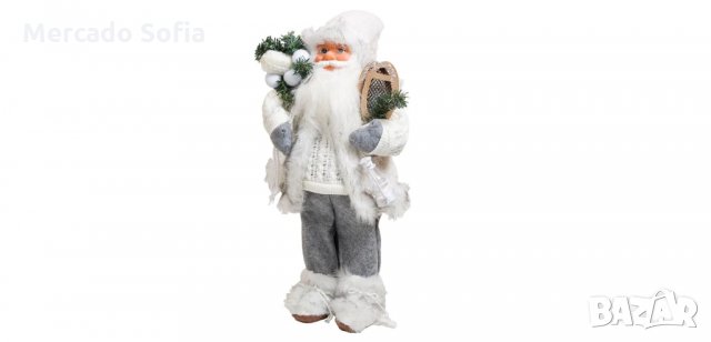Коледна реалистична фигура Дядо Коледа, Бял с фенер, 45см 