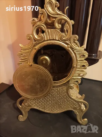 немски бронзов механичен каминен часовник работещ, снимка 3 - Стенни часовници - 48641410