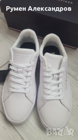 Нови бели кожени мъжки маратонки Tommy Hilfiger размер EUR41, снимка 7 - Маратонки - 53500665