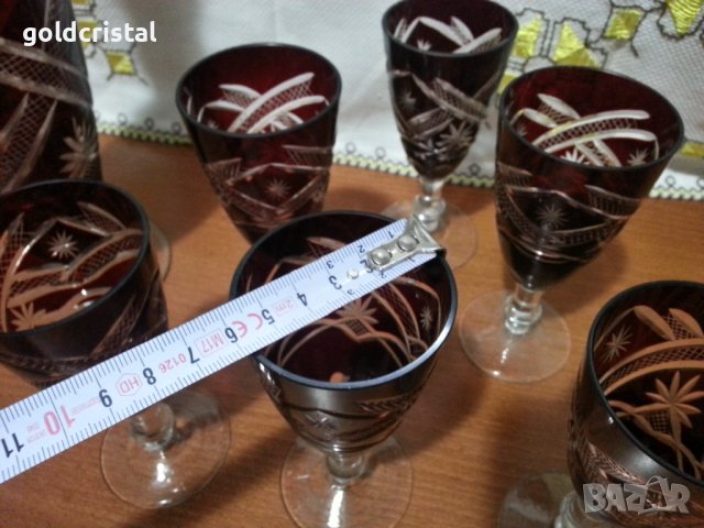 Цветен червен кристал чаши с гарафа, снимка 6 - Антикварни и старинни предмети - 43342861