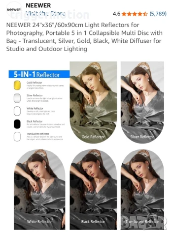 Neewer 5 в 1 мултифункционален фотографски рефлектор за студио и външна фотография 60 ×90 см, снимка 7 - Светкавици, студийно осветление - 51407685