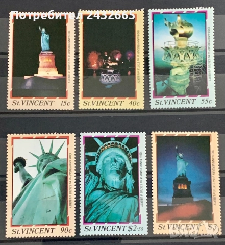 2726. Св.Винсент 1986 - “ Годишнини. 100 год. Статуя на Свободата. ” , **, MNH