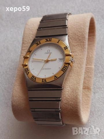 Omega Constellation Mens Watch-часовник Омега,машина кварц-корпус стомана и златна гривна 18к. злато