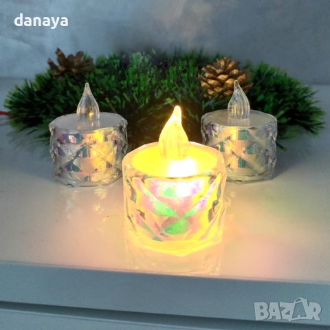 6183 Мини LED свещ с диамантен ефект, декоративна електронна свещ с пламък, 5×4 см, снимка 5 - Декорация за дома - 52029587