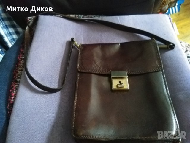 Тъмнокафява чанта естествена кожа за през рамо като командирска 250х195х60мм