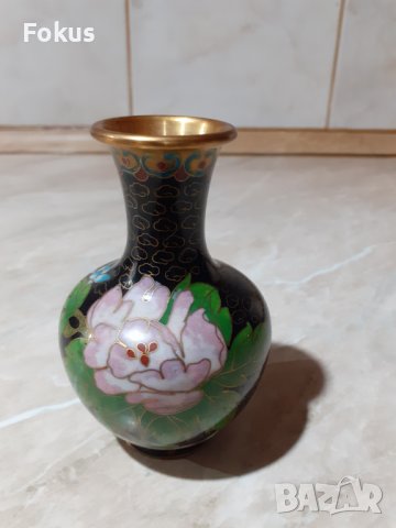 Cloisonne Клоазоне стара ваза цветя бронз клетъчен емайл, снимка 7 - Антикварни и старинни предмети - 43202558