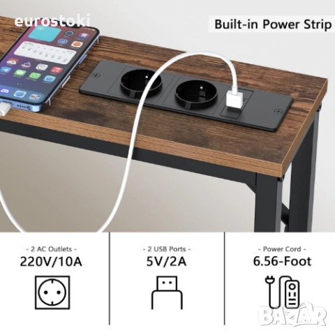 Конзолна маса VEDECASA със зарядна станция, тънка конзолна маса за спалня, коридор, хол, индустриале, снимка 6 - Маси - 52777484