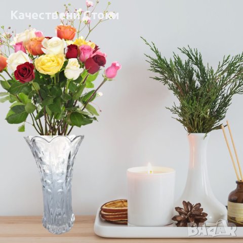 🌹 Стъклена ваза с флорален мотив, снимка 2 - Вази - 43092432