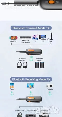 2 в 1 безжичен Bluetooth 5.4 аудио предавател и приемник 3,5 mm Aux  Bluetooth предават, снимка 6 - Друга електроника - 48217882
