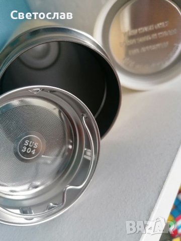 Термос с цедка за чай от бамбуково покритие и неръждаема стомата, снимка 5 - Термоси - 37000115