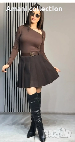 Плисирана пола от вълна с коланче