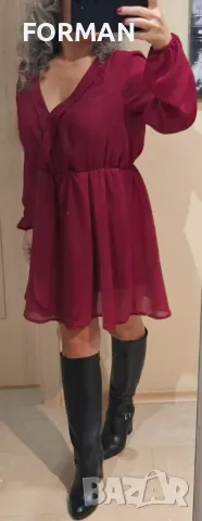 СТРАХОТНА рокля в цвят вино, снимка 2 - Рокли - 48341437