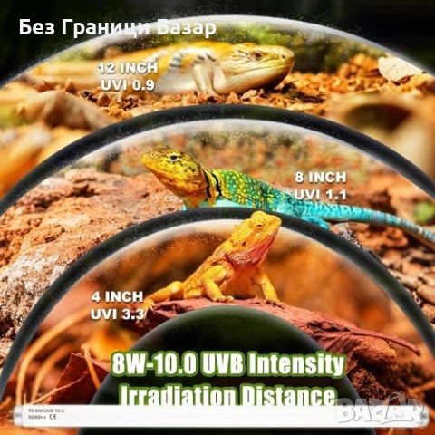 Нова UVB 10.0 T5 HO 8W 12" флуоресцентна тръба за влечуги лампа терариум, снимка 5 - Терариуми и оборудване - 53572282