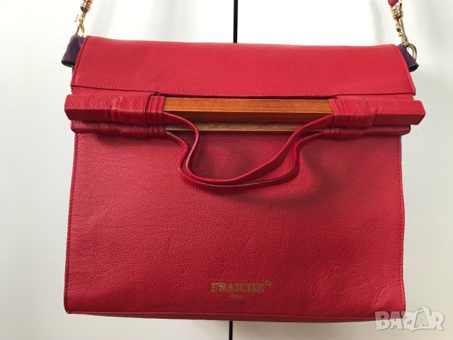 Дамска чанта Fraiche Paris корал червена и лилаво ретро стил дълга дръжка , снимка 3 - Чанти - 40397251