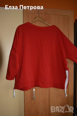 Дамски макси пролетно-есенна спортна блуза, червена с бял надпис, снимка 3 - Блузи с дълъг ръкав и пуловери - 43143372