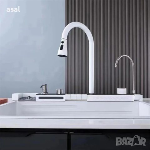 Модерна бяла мултифункционална кухненска мивка с двоен водопад, снимка 7 - Мивки - 43764823