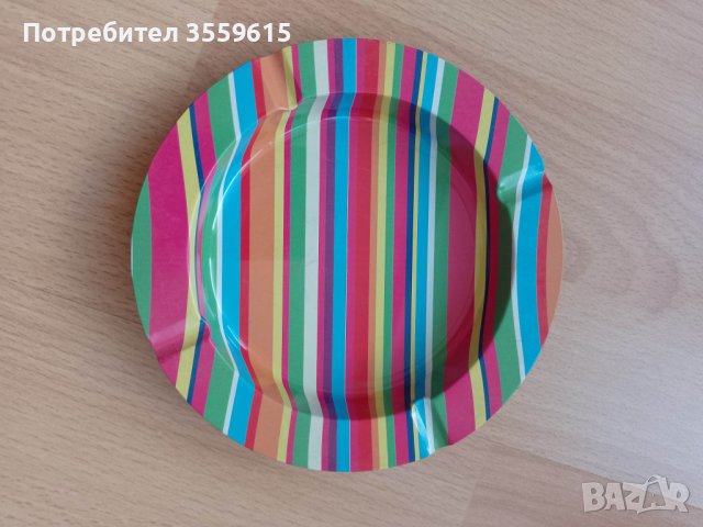 метален пепелник на пъстри ивици, снимка 1