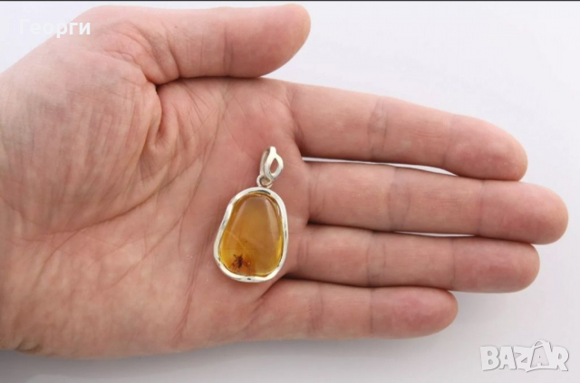 Сребърна висулка с балтийски кехлибар и отлично съхранен паяк, снимка 3 - Колиета, медальони, синджири - 36489700