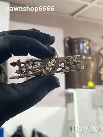  Антична отоманска игла-брошка от 19-ти век с 8K розово злато и диаманти, снимка 6 - Антикварни и старинни предмети - 49270154