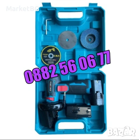 Мини акумулаторен ъглошлайф с 2 батерии 24V 6Ah и 3 диска за рязане, снимка 2 - Други инструменти - 53275557
