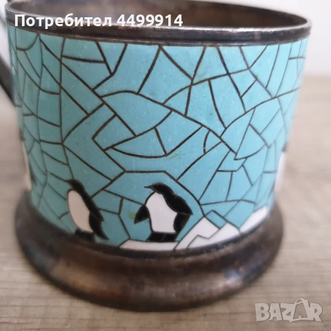 Подстакани за чаши с дизайн на пингвин, СССР, посребрени, снимка 5 - Антикварни и старинни предмети - 51004397